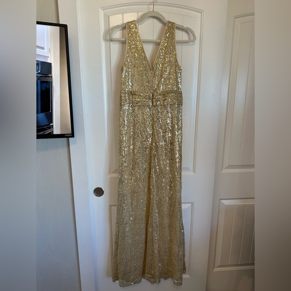 NWT Kate Kasin gold sequin evening gown, zip back, fully lined, size 8 - Picture 8 of 11